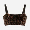 Chenille crop top with jacquard leopard design