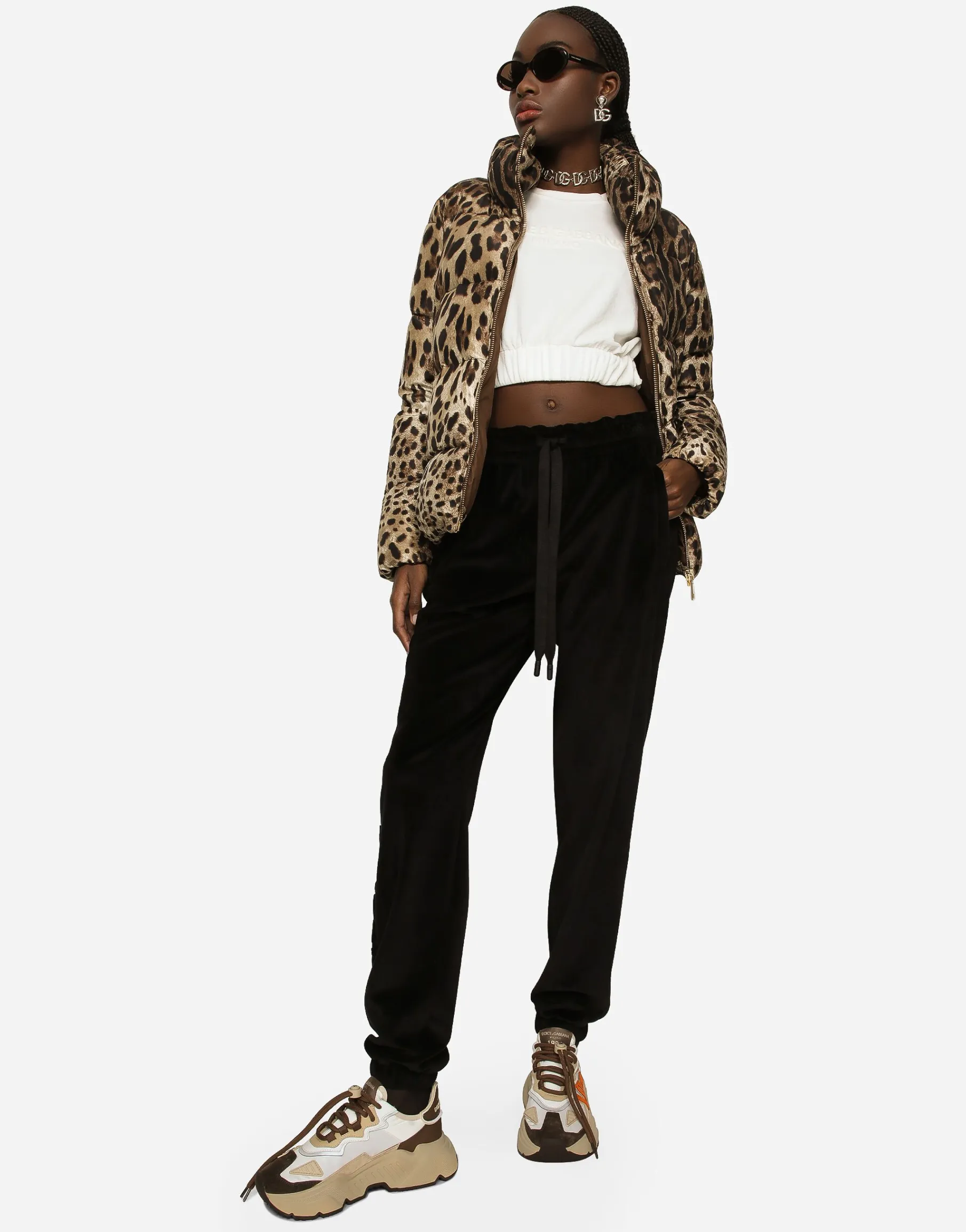 Chenille jogging pants with Dolce&Gabbana embroidery