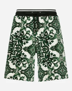 Chenille jogging shorts with majolica print