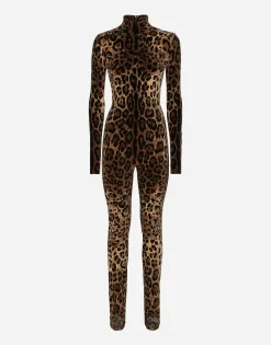 Chenille jumpsuit with jacquard leopard design