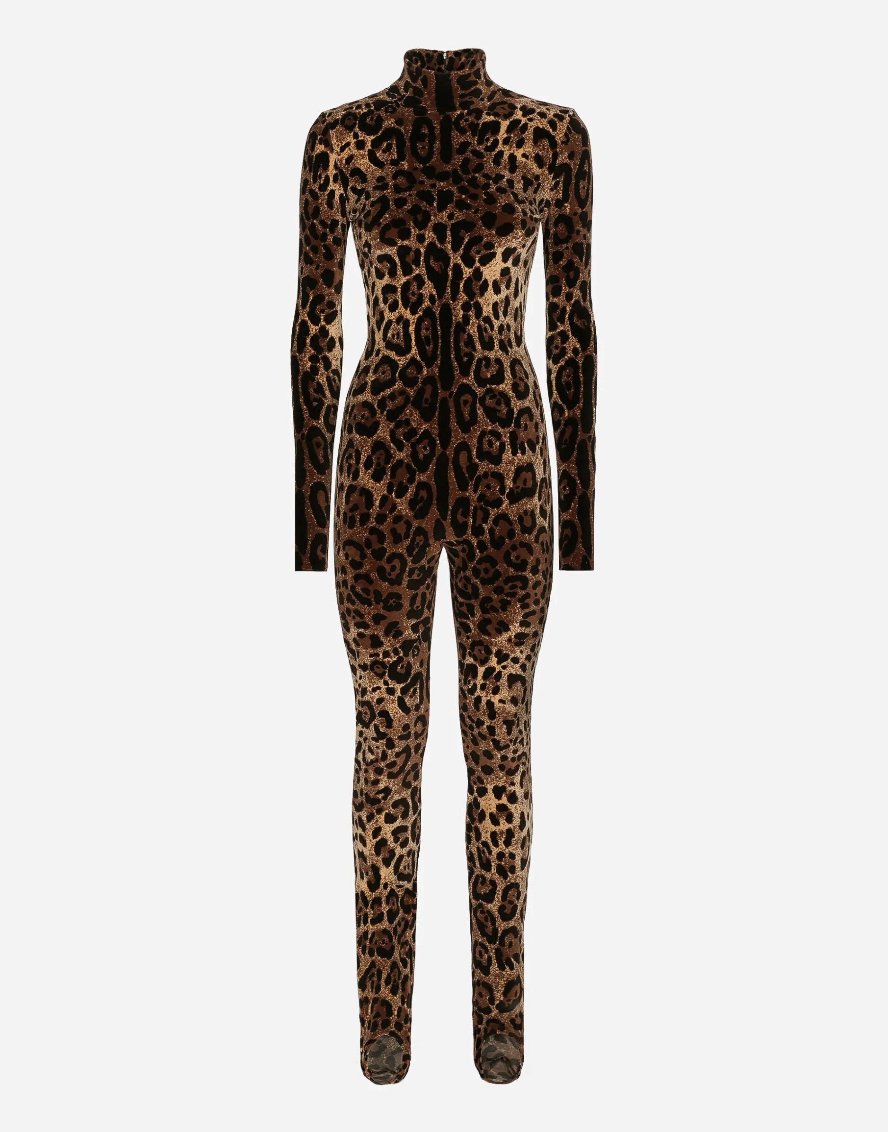Chenille jumpsuit with jacquard leopard design