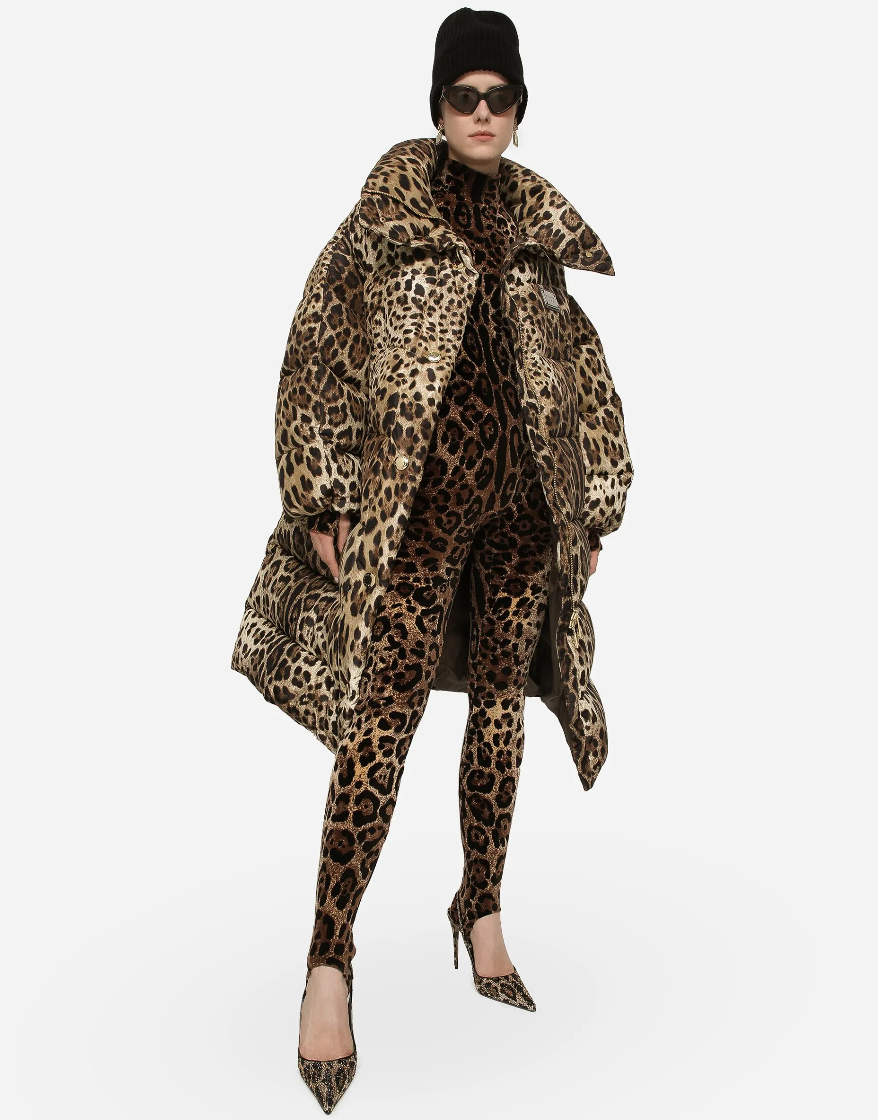 Chenille jumpsuit with jacquard leopard design