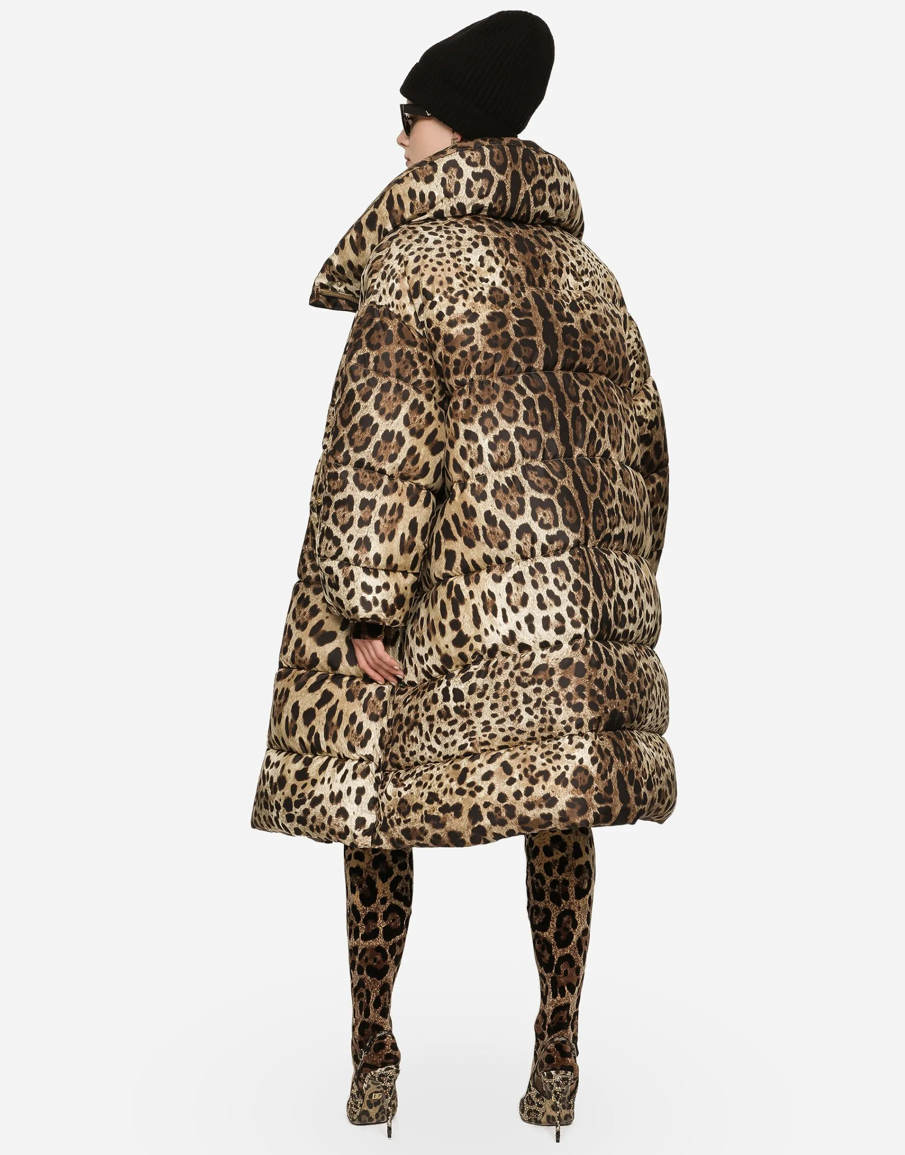 Chenille jumpsuit with jacquard leopard design
