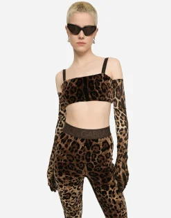 Chenille leggings with jacquard leopard design