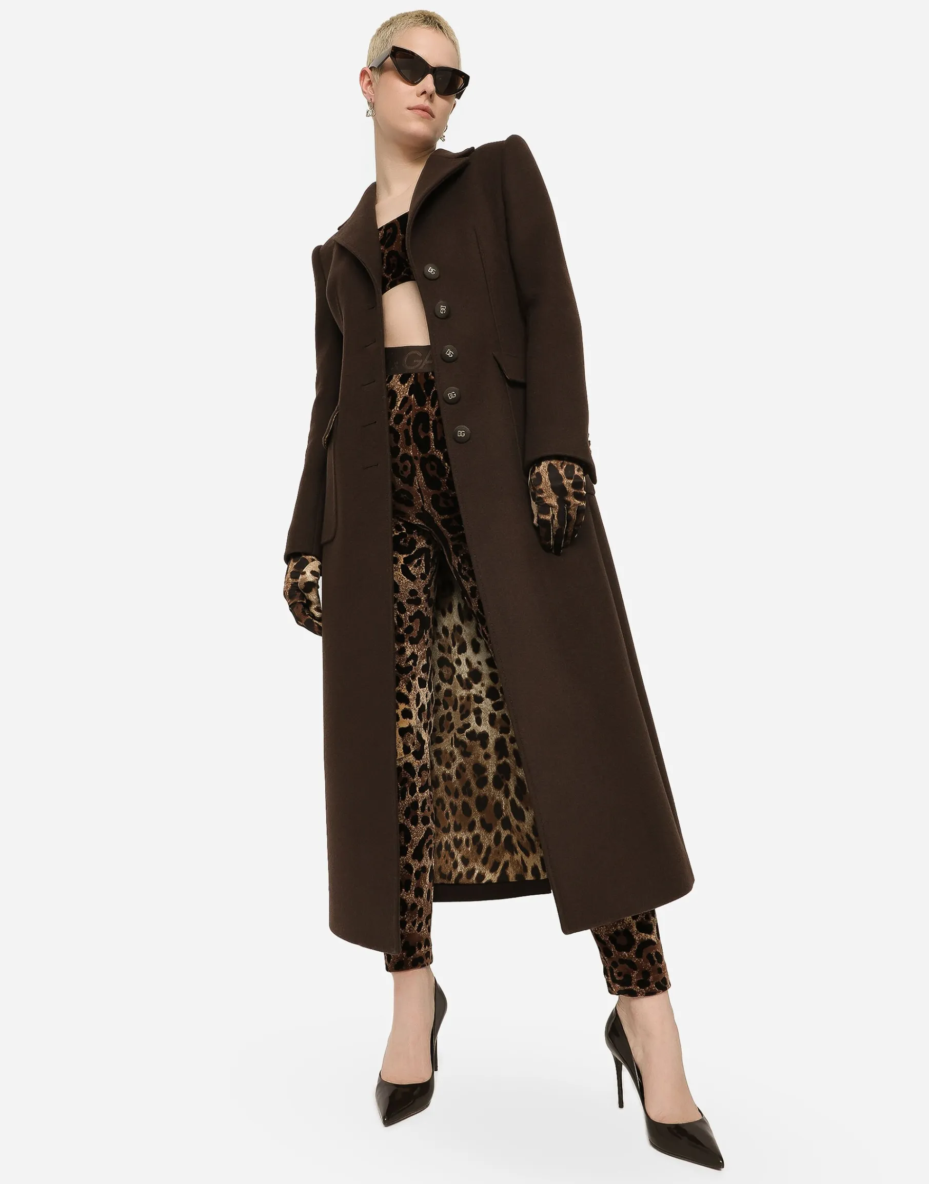 Chenille leggings with jacquard leopard design