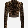 Chenille turtle-neck top with jacquard leopard design