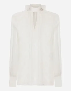 Chiffon and lace pussy-bow blouse
