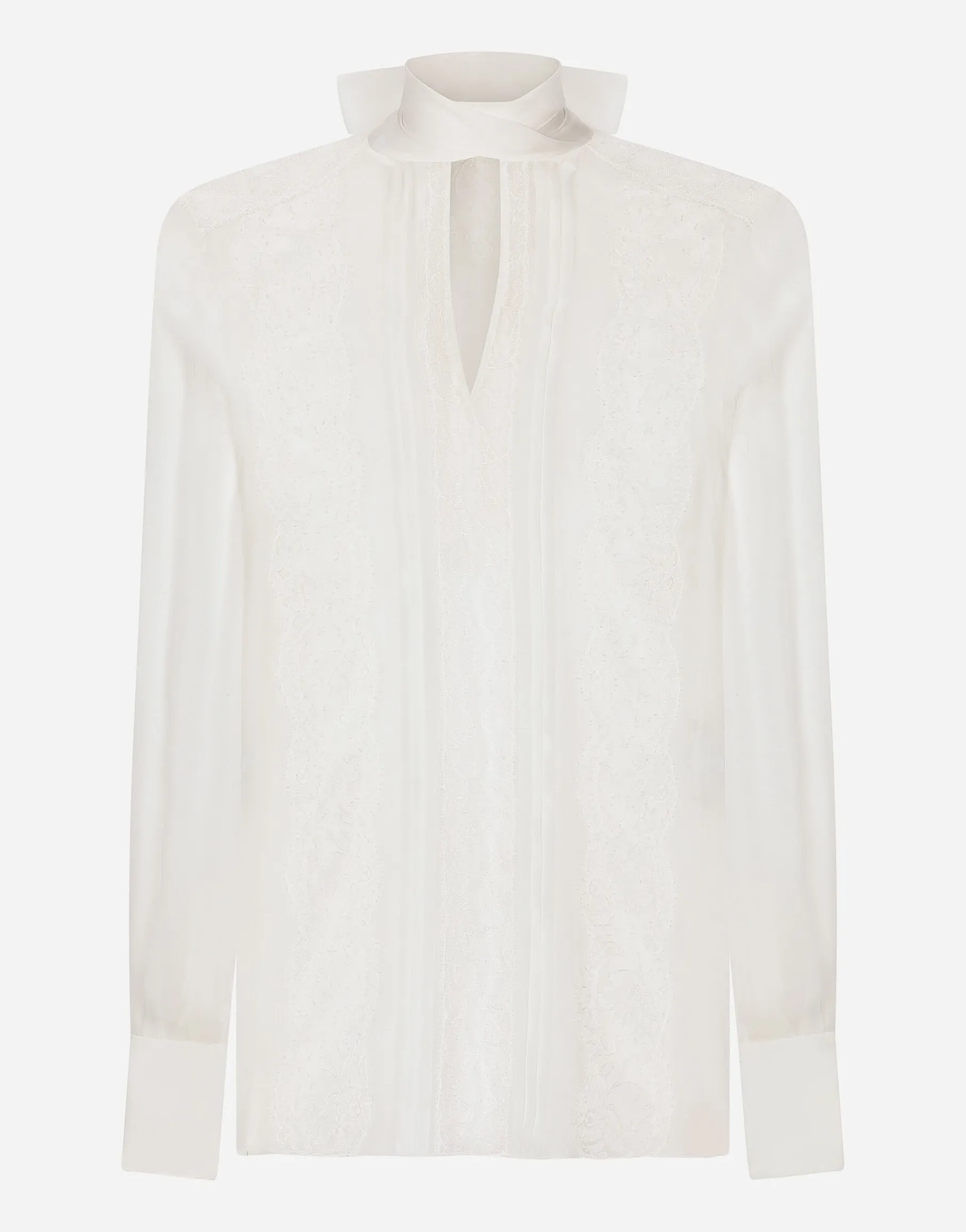 Chiffon and lace pussy-bow blouse