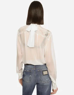 Chiffon and lace pussy-bow blouse