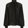 Chiffon blouse with smock-stitch detailing