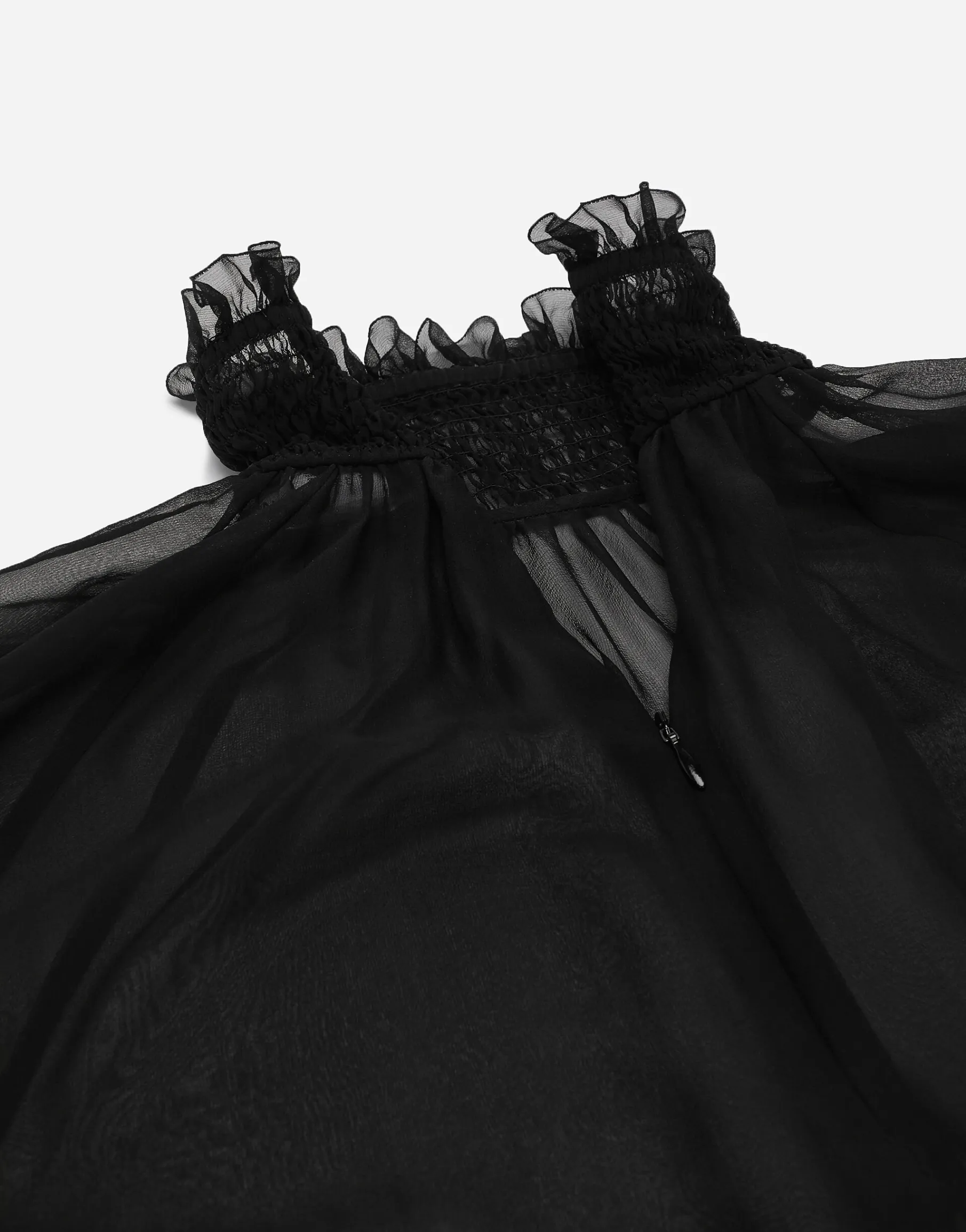 Chiffon blouse with smock-stitch detailing