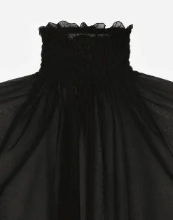Chiffon blouse with smock-stitch detailing