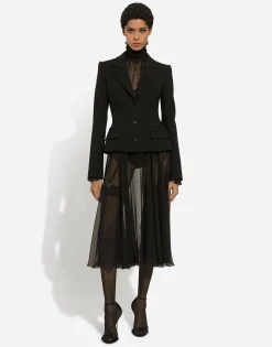 Chiffon blouse with smock-stitch detailing