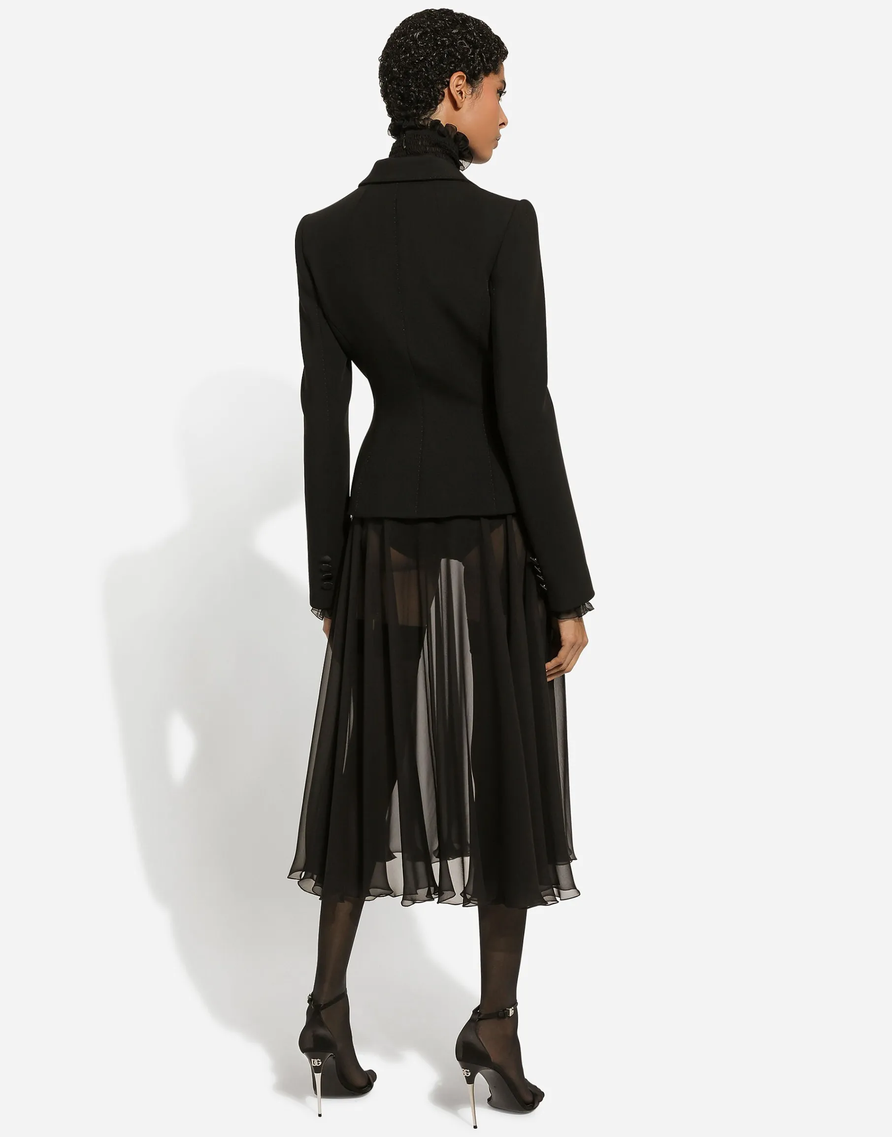 Chiffon blouse with smock-stitch detailing