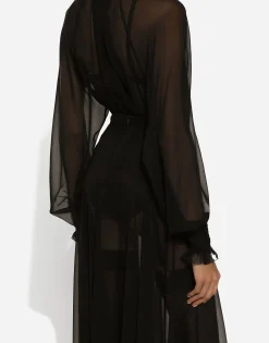 Chiffon blouse with smock-stitch detailing