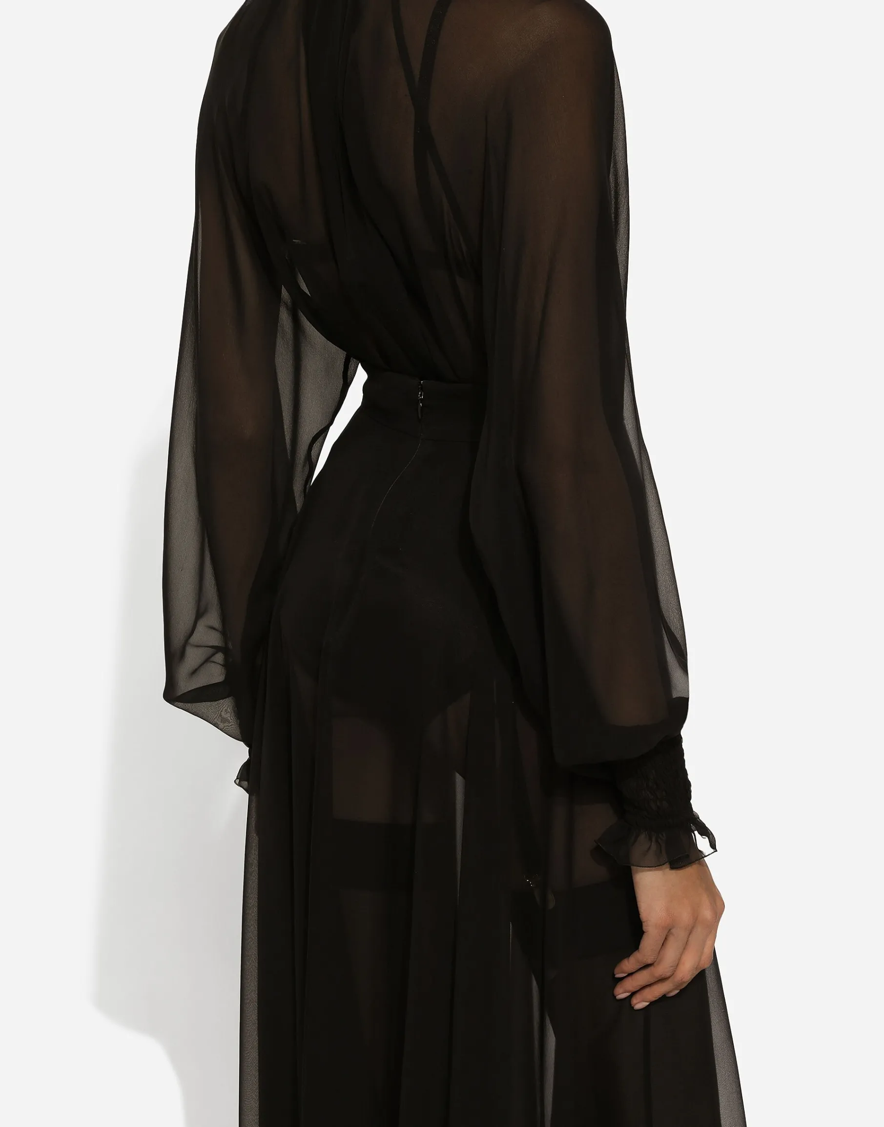 Chiffon blouse with smock-stitch detailing