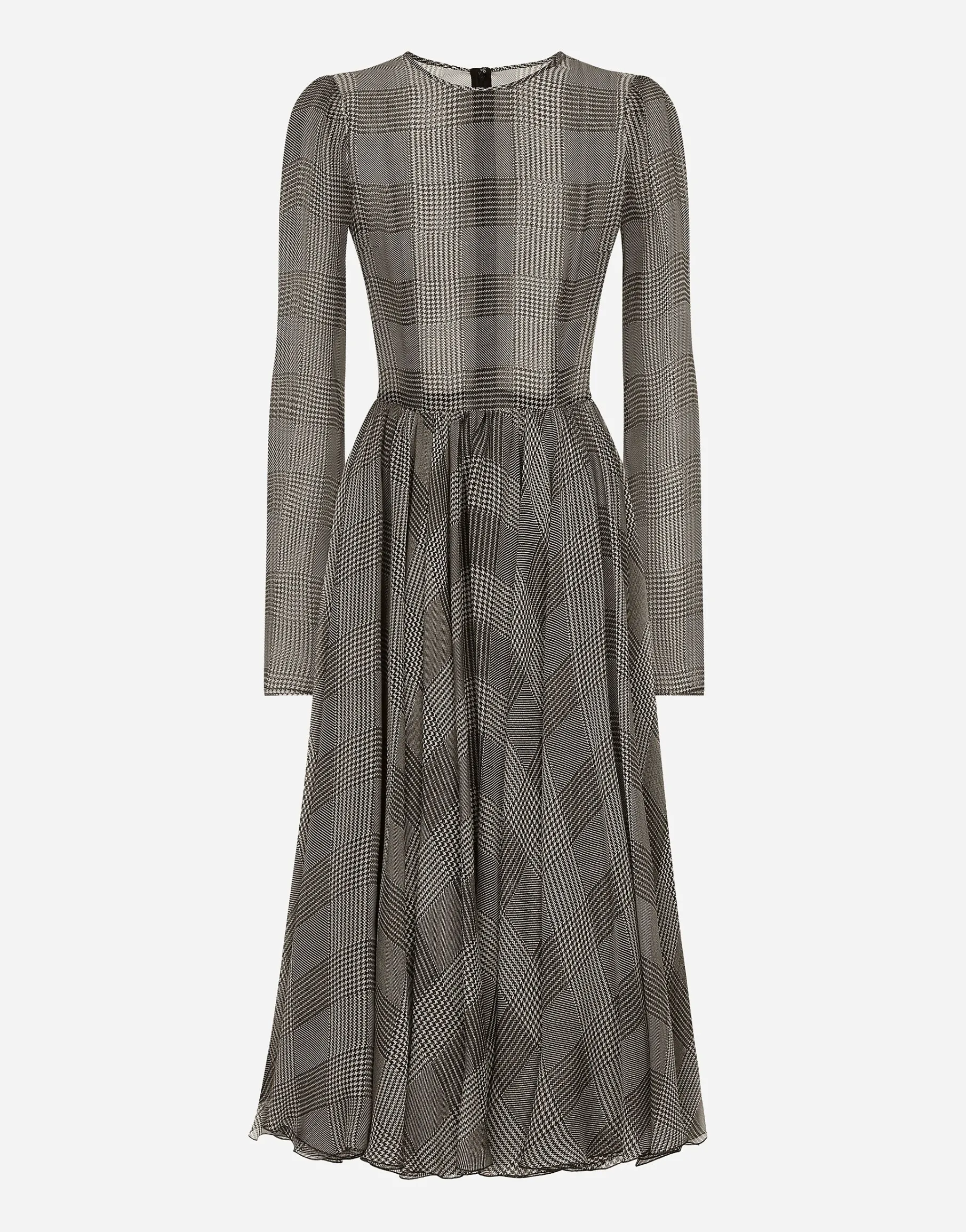 Chiffon calf-length circle skirt with glen plaid print