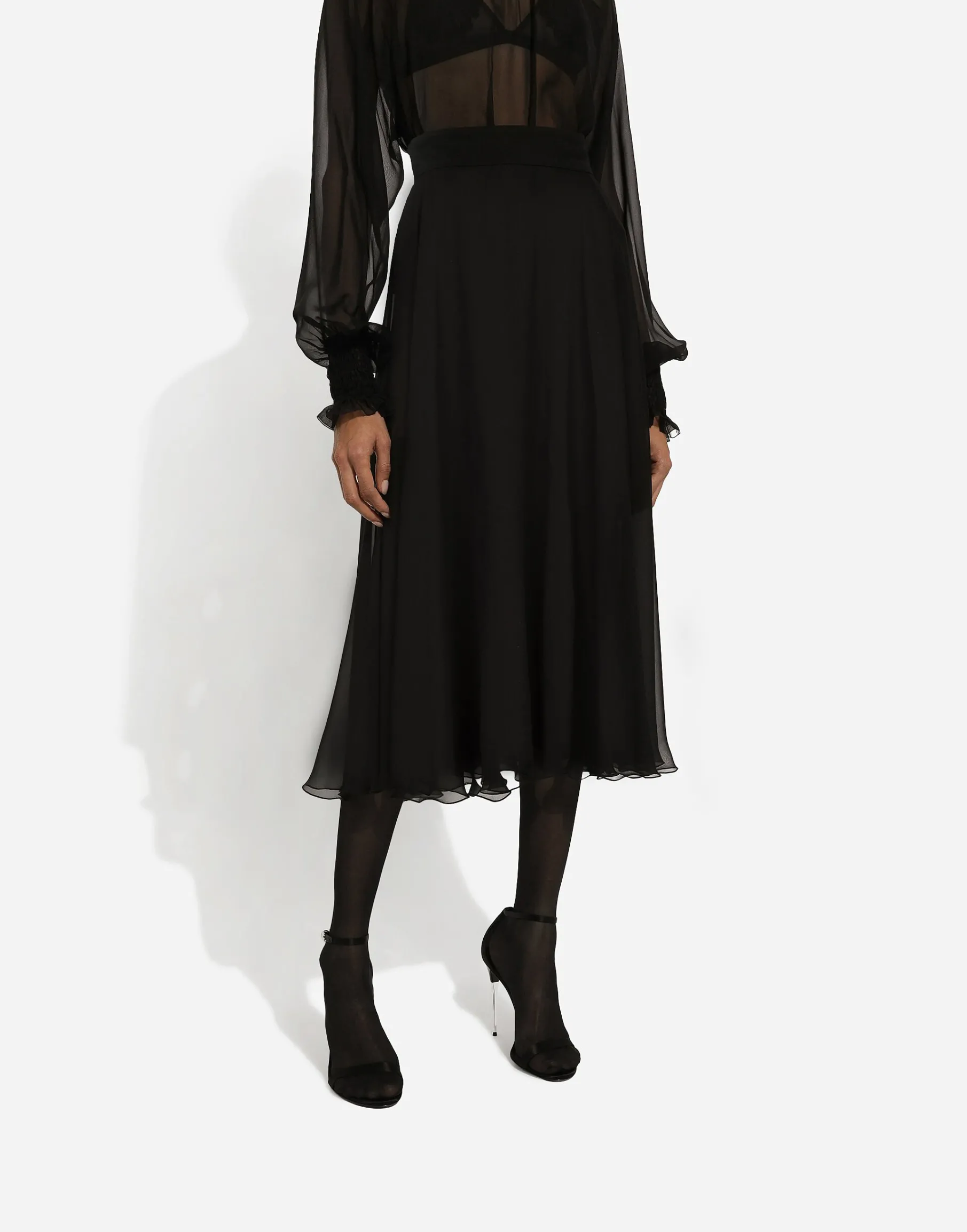 Chiffon calf-length circle skirt