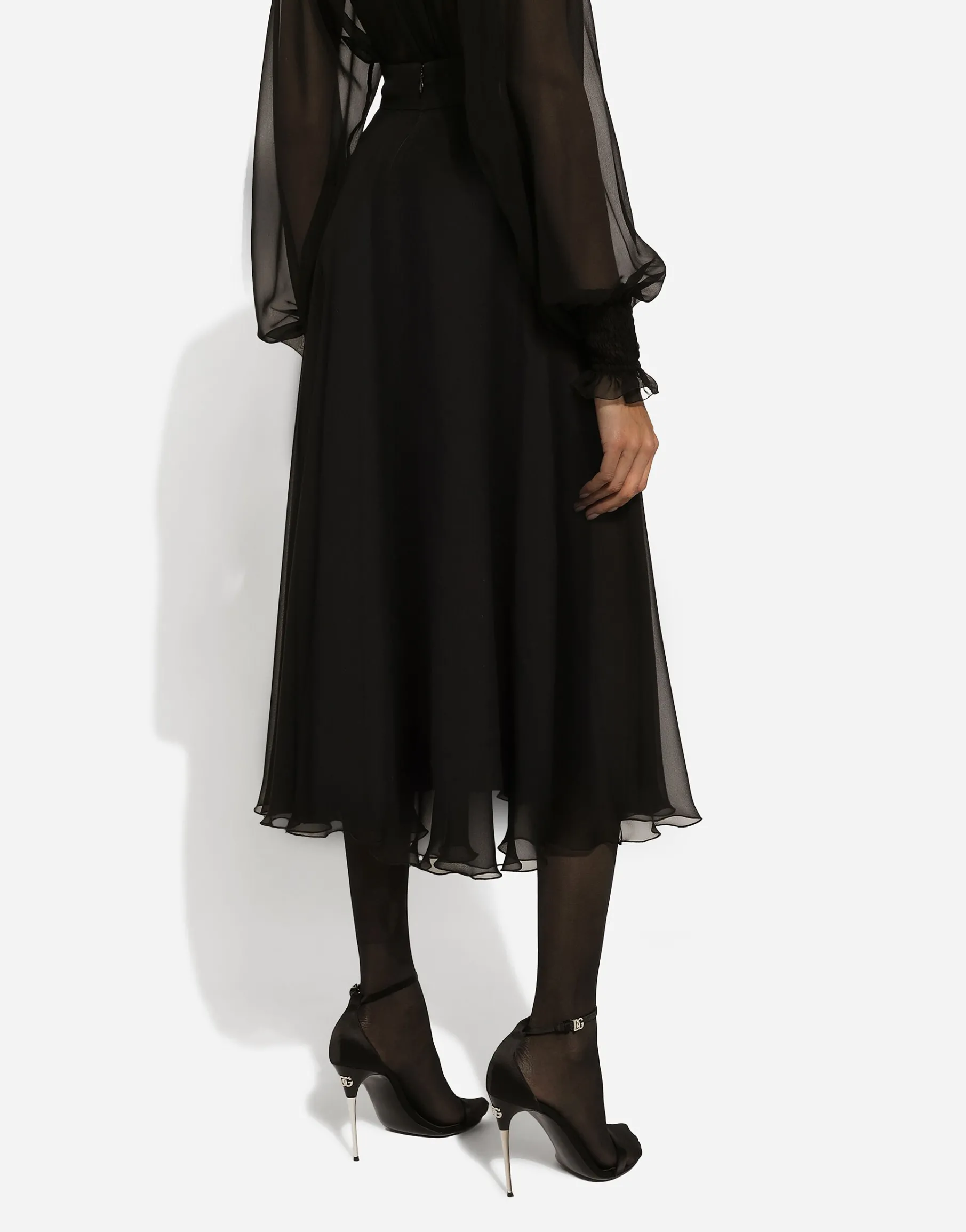 Chiffon calf-length circle skirt