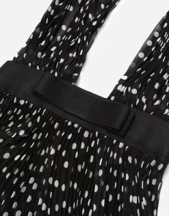 Chiffon calf-length dress with plunging neckline and polka-dot print