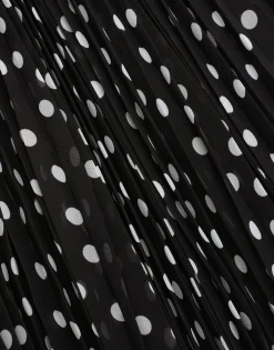 Chiffon calf-length dress with plunging neckline and polka-dot print