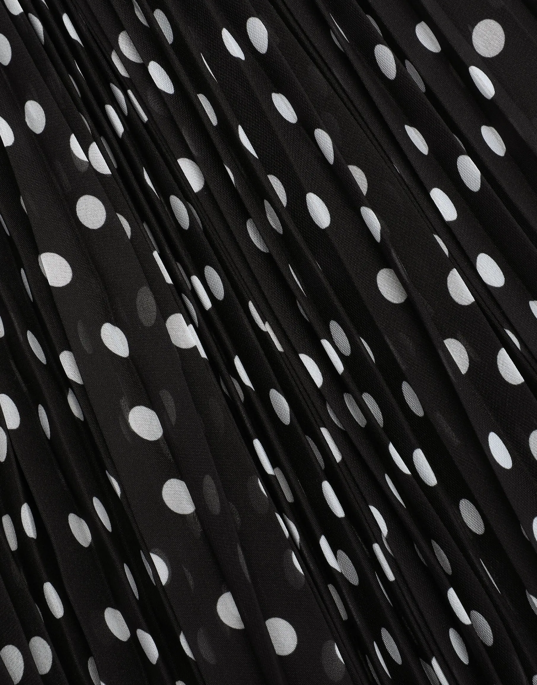 Chiffon calf-length dress with plunging neckline and polka-dot print