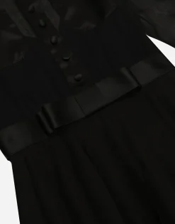 Chiffon calf-length shirt dress with satin details