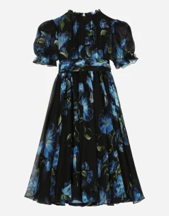Chiffon dress with bluebell print