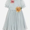 Chiffon dress with 3D flowers