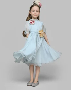 Chiffon dress with 3D flowers