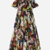 Chiffon dress with nocturnal flower print