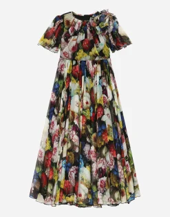 Chiffon dress with nocturnal flower print