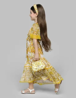 Chiffon dress with yellow majolica print