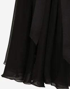 Chiffon midi shirt dress with piqué cuffs and shirt front