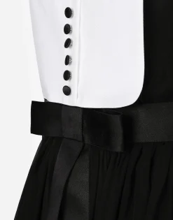 Chiffon midi shirt dress with piqué cuffs and shirt front
