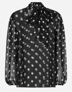 Chiffon pussy-bow blouse with polka-dot print