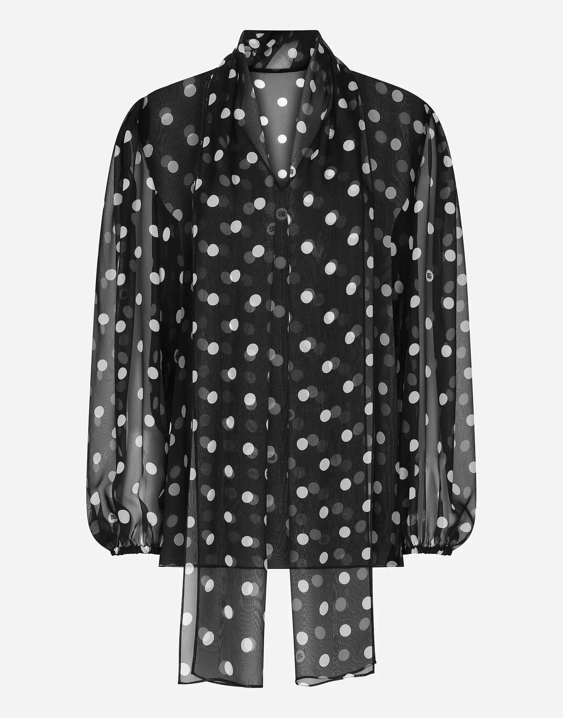 Chiffon pussy-bow blouse with polka-dot print