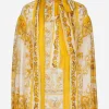 Chiffon pussy-bow shirt with majolica print