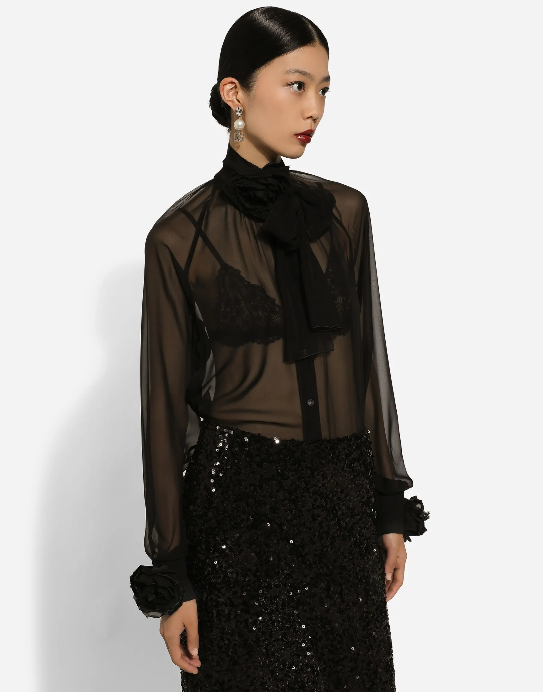 Chiffon shirt with flower details