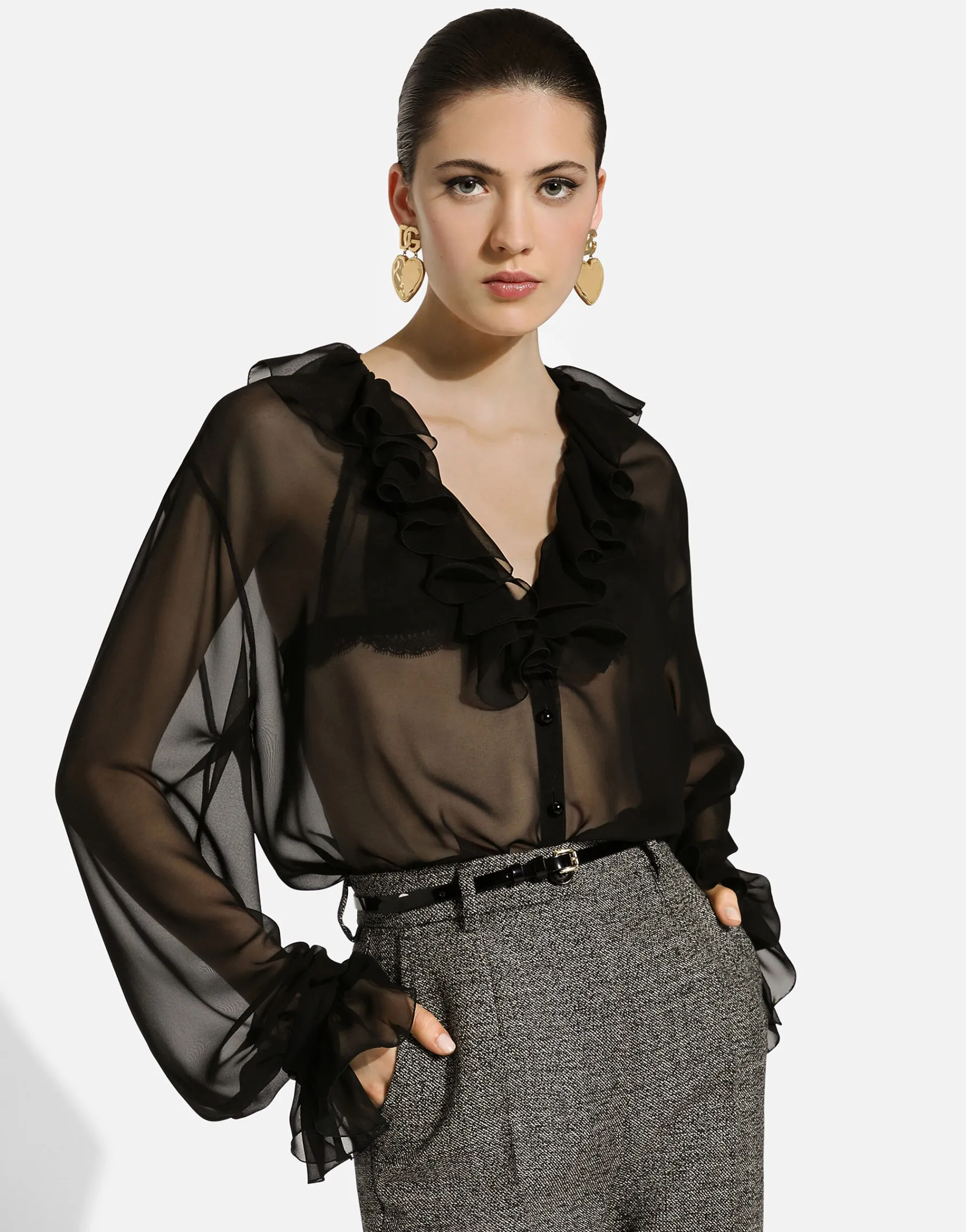 Chiffon shirt with ruches