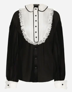 Chiffon shirt with shirt front and organza cuffs