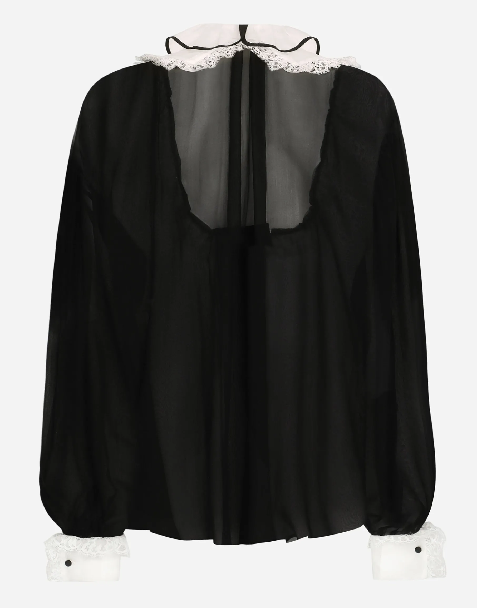 Chiffon shirt with shirt front and organza cuffs