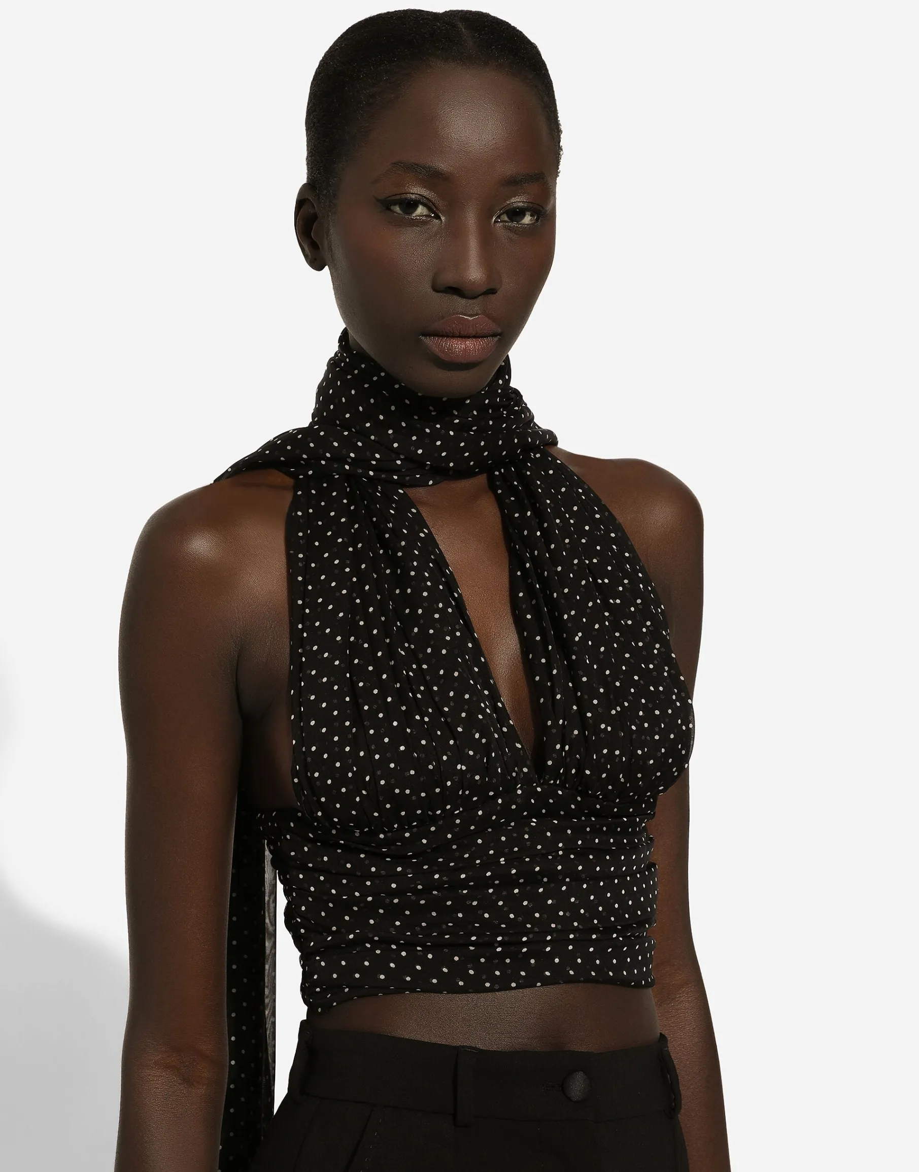 Chiffon top with polka-dot print and scarf detail