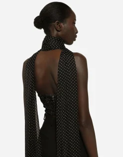 Chiffon top with polka-dot print and scarf detail