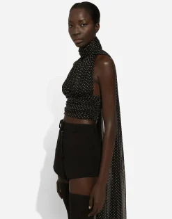 Chiffon top with polka-dot print and scarf detail