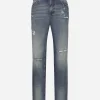 Classic blue denim jeans with abrasions