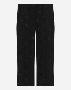 Classic wool pants with all-over fusible-rhinestone logo