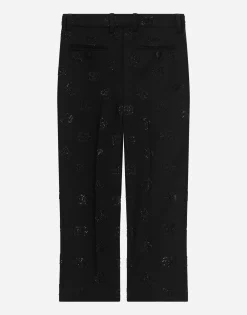 Classic wool pants with all-over fusible-rhinestone logo