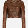 Coated cotton faux leather biker jacket