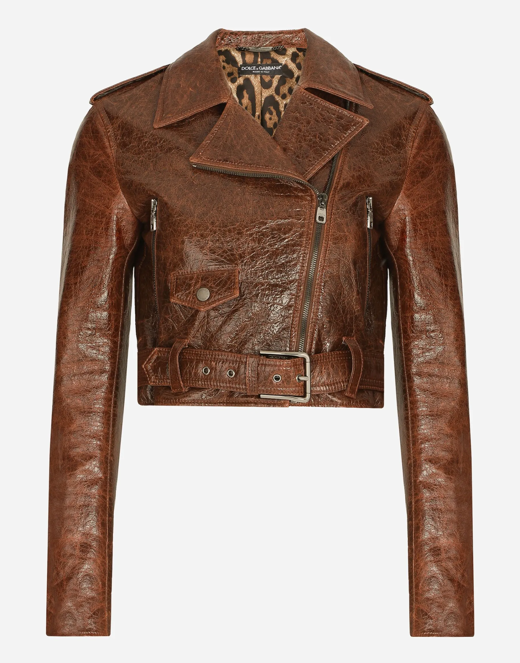 Coated cotton faux leather biker jacket